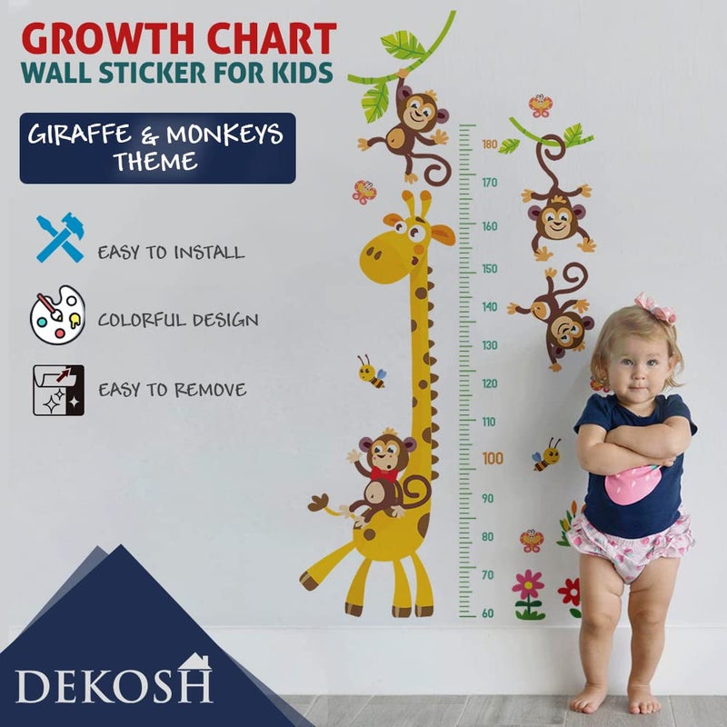 DEKOSH Giraffe & Monkeys Kids Height Wall Chart | Peel & Stick Nursery Wall Decals for Baby Bedroom, Toddler Playroom - Image 4